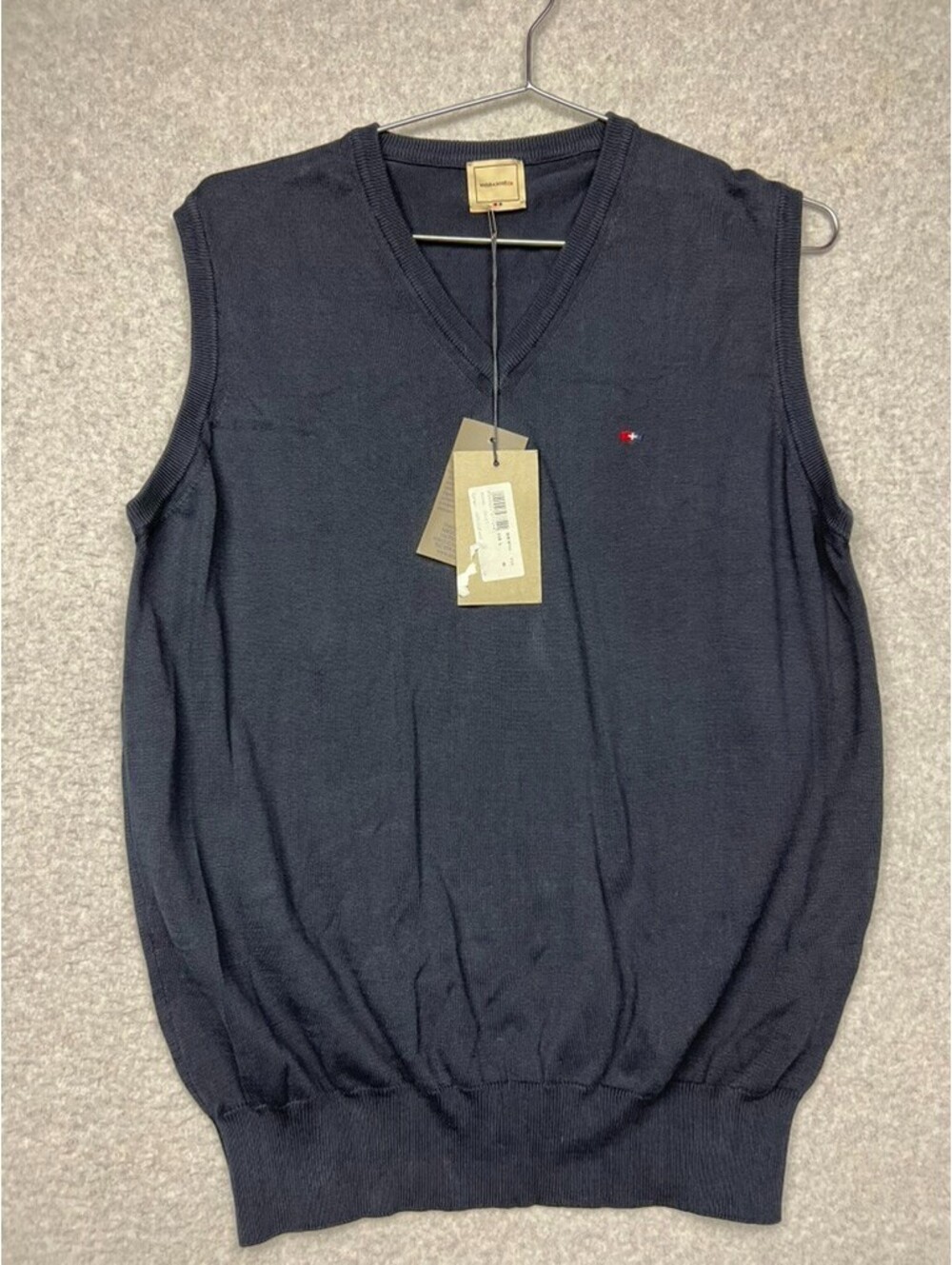 Webb & Scott Co Luxury Mens L V-Neck Sweater Vest Dark Navy Blue 100% Cotton NWT